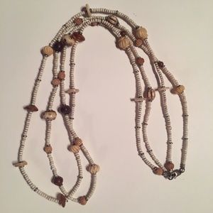 -70’s Double-strand Carved Bead and Amber Necklace